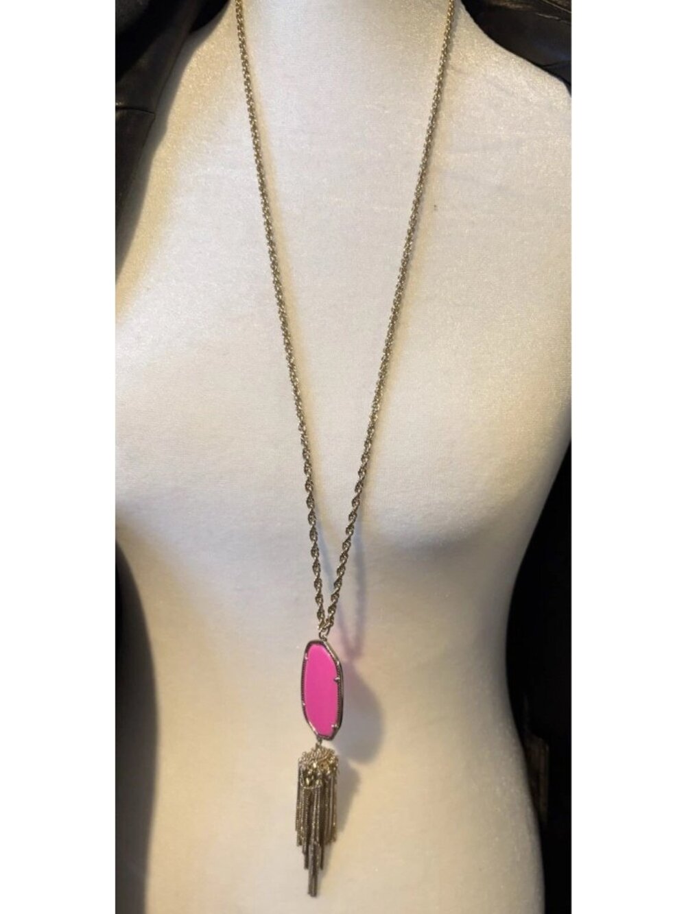 Kendra Scott Necklace Long Stone Gold Tone  Tassels 42" Boho Pink Turquoise